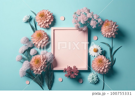 Composition of flowers. A frame of dried pink flowers. Illustration AI Generative Composition of flowers. A frame of dried pink flowers. Illustration AI Generative 100755331