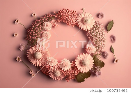 Composition of flowers. A frame of dried pink flowers. Illustration AI Generative 100755462