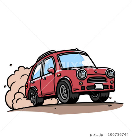 土埃をたてながらオフロード走行をする赤い自動車のイラスト(土の未舗装路) 土埃をたてながらオフロード走行をする赤い自動車のイラスト(土の未舗装路) 100756744
