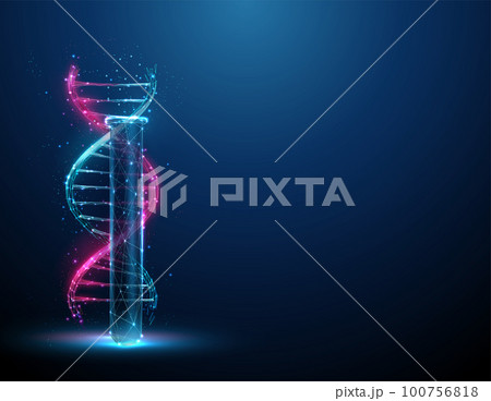 Color 3d DNA molecule helix inear the lab test tube 100756818