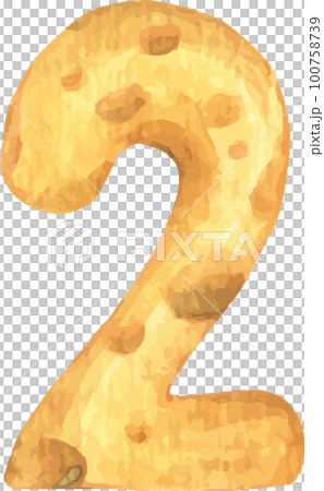 Cheese font 2 number. Watercolor illustration. 100758739