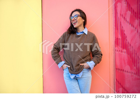 Happy woman in glasses outdoor Happy woman in glasses outdoor 100759272