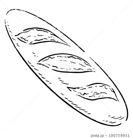 フランスパンのデッサン フランスパン、バケットの手描きイラスト 線画モノクロの