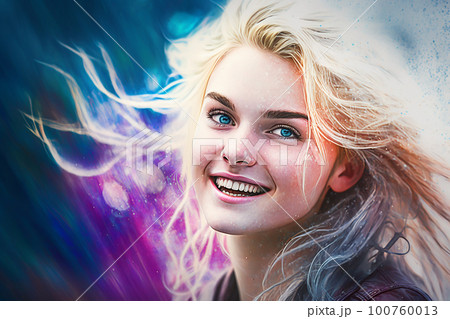AI生成画像による若い笑顔の女性の笑顔のコンセプロアート　Generative AI 100760013