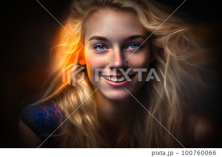 AI生成画像による若い笑顔の女性の笑顔のコンセプロアート　Generative AI 100760066