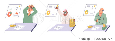 Budget plan concept. Evaluates his income and expenses, analyzes investments and savings 100760157