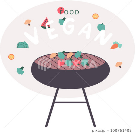 Fresh vegetables cooked on grill. Grilled food with veggies slices on barbecue, vegan food poster 100761405
