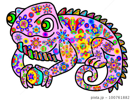 花が沢山咲いている所にいたら花柄になっていたカメレオン 100761882