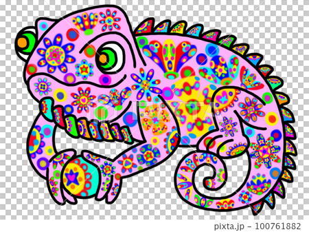 花が沢山咲いている所にいたら花柄になっていたカメレオン 100761882