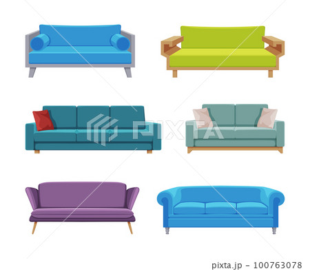 Comfortable Sofa and Couch for Apartment with Upholstery Vector Set Comfortable Sofa and Couch for Apartment with Upholstery Vector Set 100763078
