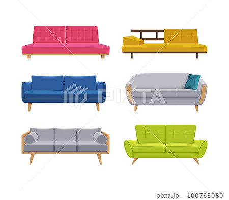 Comfortable Sofa and Couch for Apartment with Upholstery Vector Set 100763080