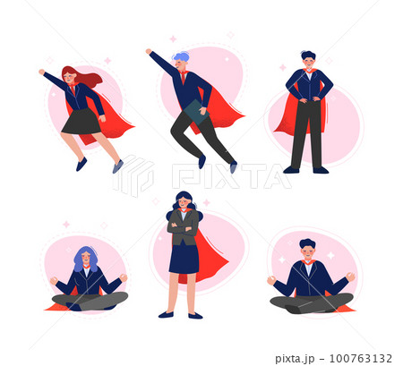 Super Businesspeople Character in Red Cape Vector Set 100763132