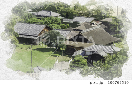 水彩画風　彦根城　玄宮楽々園　滋賀県彦根市 100763510