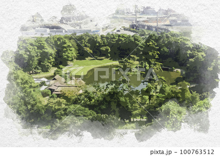 水彩画風 彦根城 玄宮楽々園 滋賀県彦根市 水彩画風 彦根城 玄宮楽々園 滋賀県彦根市 100763512