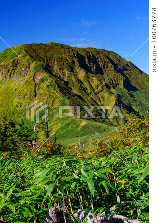 苗場山 草紅葉の百名山登山　新潟 9月 100763778