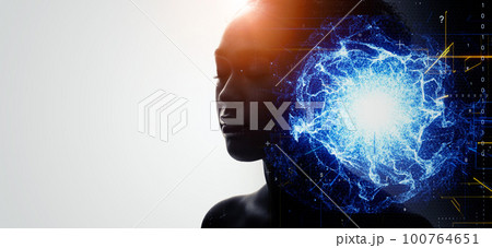 瞑想する女性と精神パワーのイメージ バナー・広告向け横長ビジュアル 瞑想する女性と精神パワーのイメージ バナー・広告向け横長ビジュアル 100764651