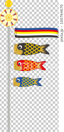 風に泳ぐ三匹の鯉のぼりと五色の吹き流し 風に泳ぐ三匹の鯉のぼりと五色の吹き流し 100764670