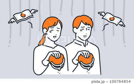 お金が無い若い夫婦のシンプルなベクターイラスト素材 100764854