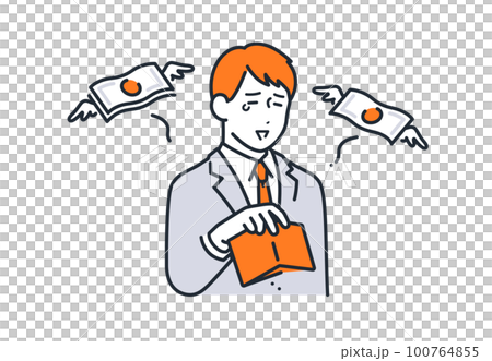Simple vector illustration material of a young businessman who is short of money Simple vector illustration material of a young businessman who is short of money 100764855