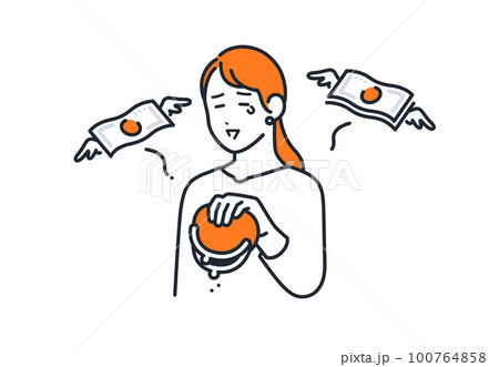 お金が無い若い女性のシンプルなベクターイラスト素材 100764858