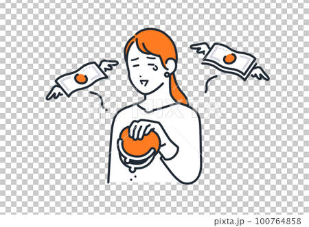 お金が無い若い女性のシンプルなベクターイラスト素材 100764858