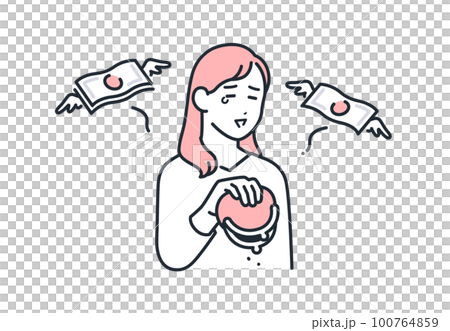 浪費してお金が無くなる若い女性のシンプルなベクターイラスト素材 100764859