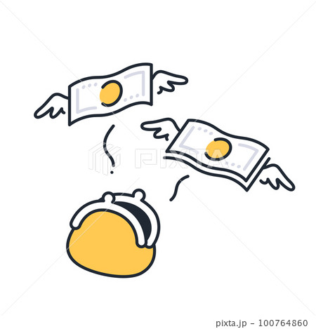 がま口財布からお金が飛んで無くなるシンプルなベクターアイコンイラスト素材 100764860