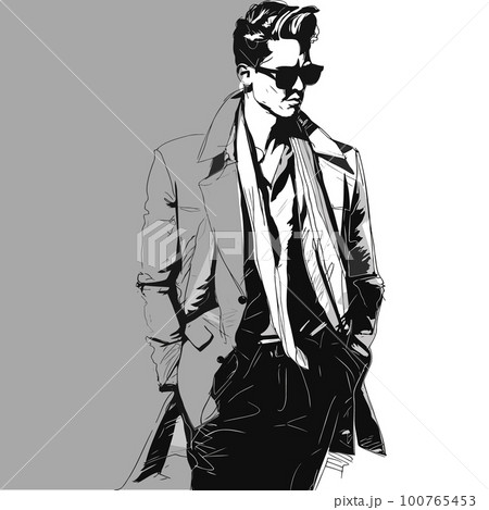 Stylish handsome man in fashion clothes.... - Stock Illustration  [100765452] - PIXTA