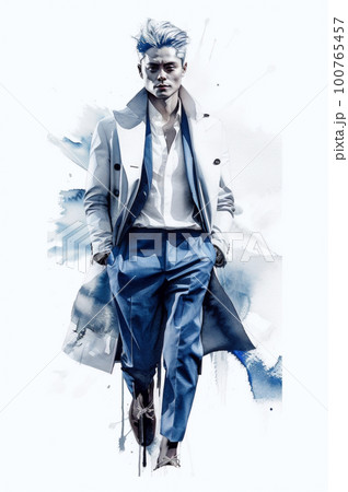 Stylish handsome man in fashion clothes. Fashion man. Hand drawn male model. Stylish handsome man in fashion clothes. Fashion man. Hand drawn male model. 100765457