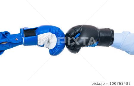 boxing gloves fight isolated on white. boxing gloves fight in studio. boxing gloves fight 100765485