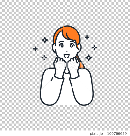 一個期待著閃亮眼睛的年輕女性的簡單矢量圖解素材 100766629