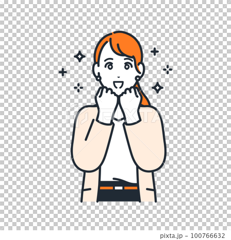 眼睛閃閃發亮興奮的年輕西裝女性簡單矢量圖素材 100766632