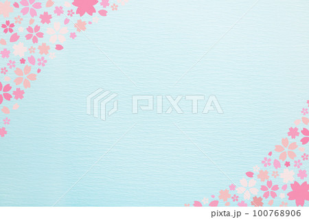 水色地の和風なさくらのフレーム背景イラスト素材【横長】 100768906