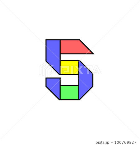 Font alphabet folded from colored paper, number made in multi-colored ribbon, vector illustration 10EPS 100769827