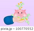 Pig piggy bank in the palm of hand. Money creative business 3d design gold coins. Saving finance investment. Financial services. Vector illustration 100770552