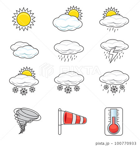 outline and flat design weather icon set outline and flat design weather icon set 100770933