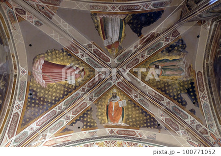 Doctors of the church, fresco by Agnolo Gaddi, Castellani chapel in Basilica di Santa Croce (Basilica of the Holy Cross) - famous Franciscan church in Florence, Italy Doctors of the church, fresco by Agnolo Gaddi, Castellani chapel in Basilica di Santa Croce (Basilica of the Holy Cross) - famous Franciscan church in Florence, Italy 100771052