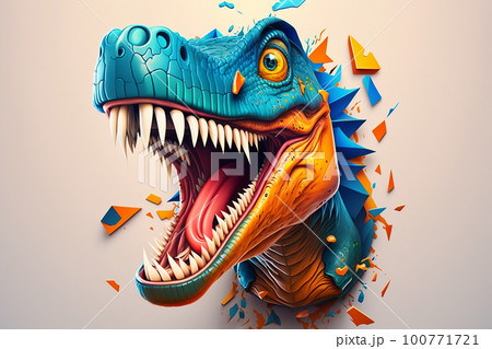 恐竜(ティラノサウルス) 3Dイラスト ステッカー風 Generative AI 「AI生成画像」 恐竜(ティラノサウルス) 3Dイラスト ステッカー風 Generative AI 「AI生成画像」 100771721