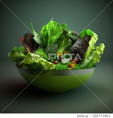 Green vegan breakfast meal in bowl with spinach, arugula, avocado, seeds and sprouts on dark background. Clean eating, dieting, vegan food concept. 100771961