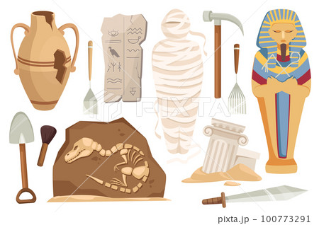 Archeology set graphic elements in flat design....のイラスト素材 [100773291 ...