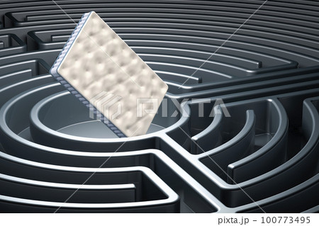 Mattress inside labyrinth, maze. 3D rendering 100773495