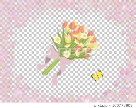 チューリップの花束：フレーム付き 100773909