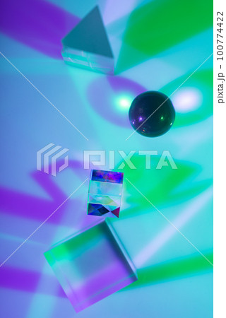 Glass crystal prism. Multicolor light effect Glass crystal prism. Multicolor light effect 100774422