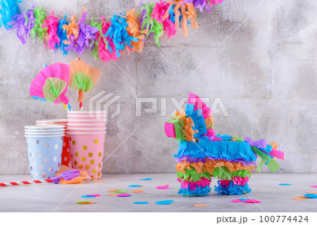 Traditional Mexican pinata in shape of donkey 100774424