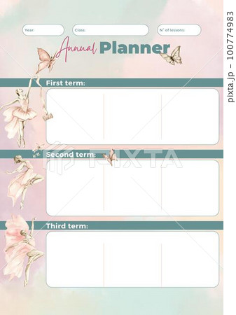 Minimalistic planners , daily, weely, monthly. Annual wall calendar planner template. Week starts on Monday.Clear and simple printable to do list. Business organizer page. Paper sheet. 100774983