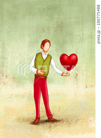 Man handing out a big red heart. Man handing out a big red heart. 100775488