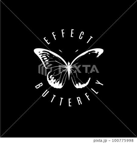 Butterfly dotwork tattoo with dots shading, tippling tattoo. Hand drawing fly insect emblem on black background for body art, minimalistic sketch monochrome logo. Vector illustration 100775998