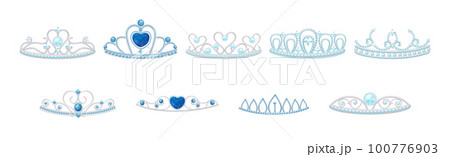 Blue Tiara or Diadem as Jeweled Ornamental Crown Vector Set Blue Tiara or Diadem as Jeweled Ornamental Crown Vector Set 100776903