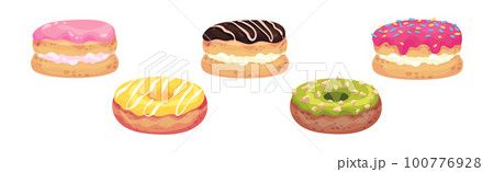 Sweet and Yummy Creamy Eclair and Donut Dessert Vector Set 100776928