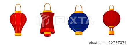 Chinese Lantern Made of Paper or Silk Vector Set 100777071